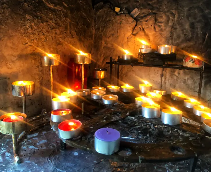 tea candles stone wall