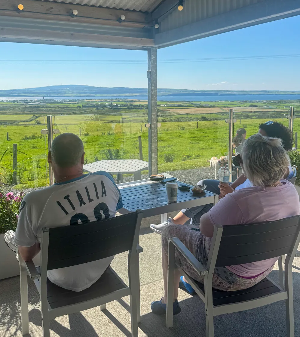 Group looking over coast